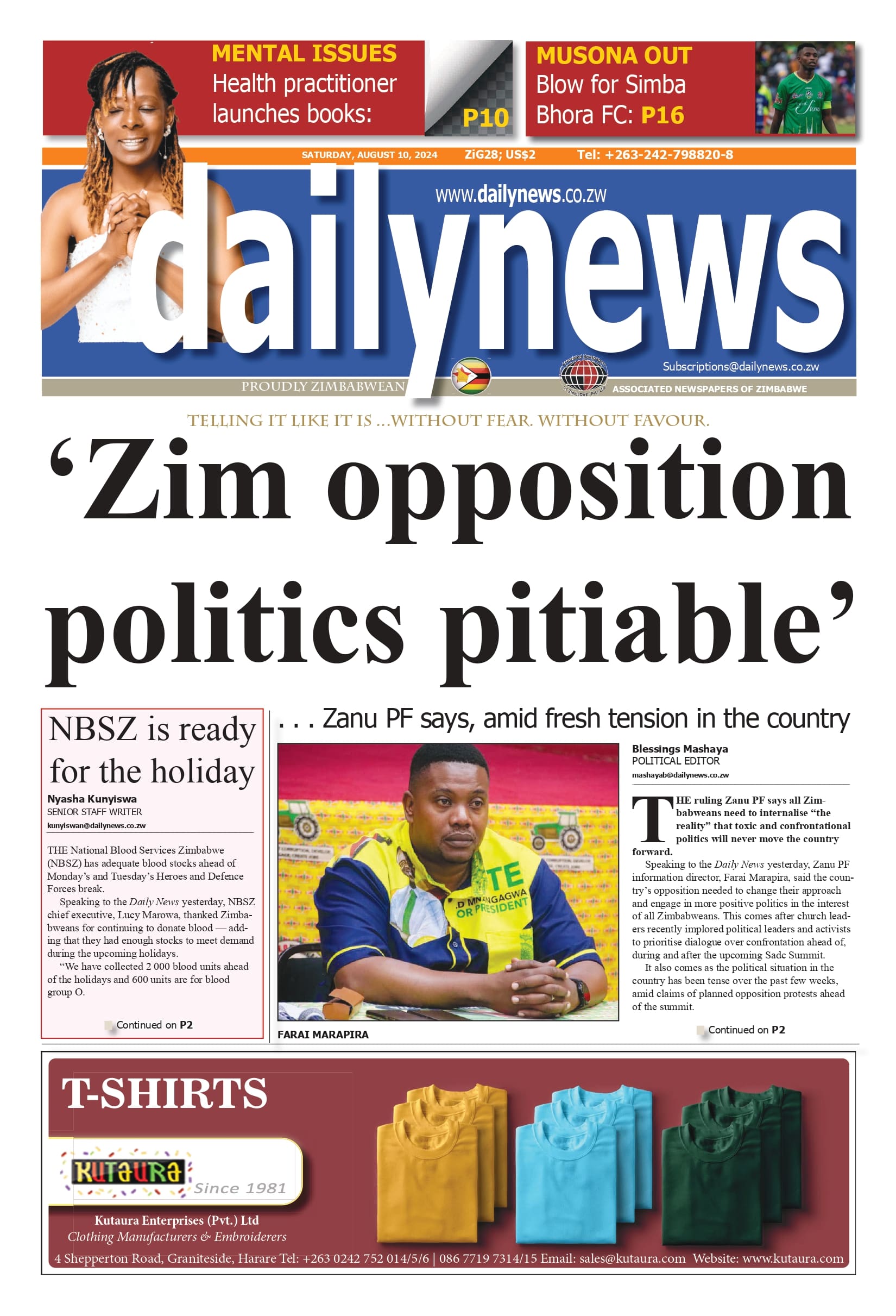 Saturday 10 August 2024